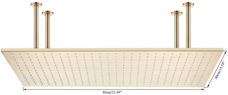 Brushed Gold 16X32" LED Rain Shower Head Large Rainfall Shower Head Ceiling Mounted Rectangle Embedded Type