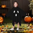 thumbnail image 5 of Yuncity Kids Halloween Cape Ghost Print Hooded Sleeveless Cloak Lightweight Casual Cozy Loose Fit Fall Winter Poncho Holiday Party Outfit Black, 5 of 6