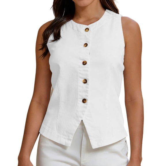 Sheghy Vest Tops for Women Ladies' Solid Color Contrasting Temperament Sleeveless Button Up Cardigan White S 2026