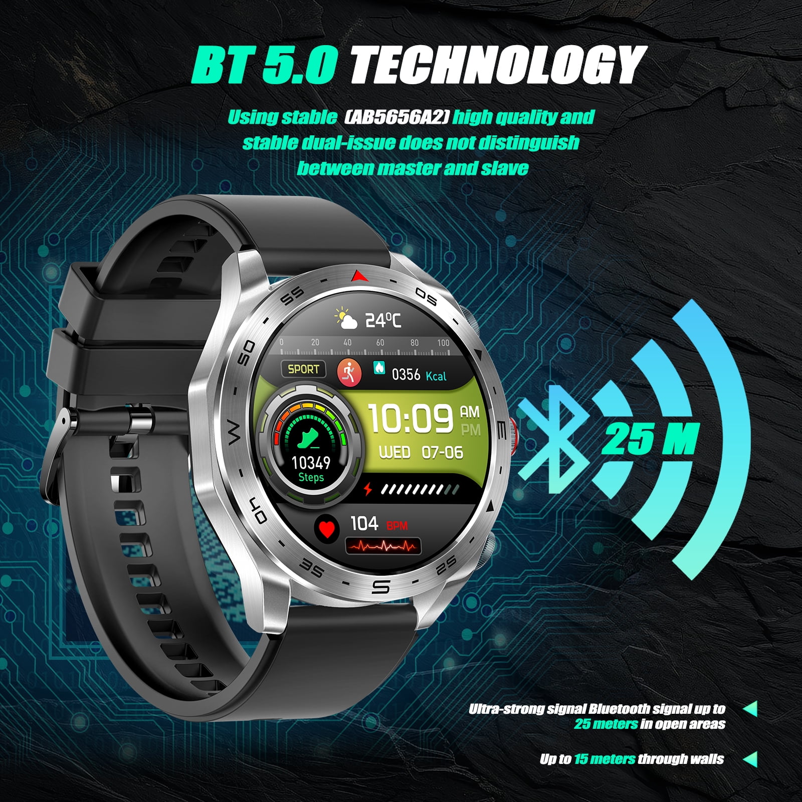 EIGIIS 2-IN-1 Business Sports Style Smart Watch with Earbuds for Men 1.52" IPS Touch Screen Sports Smartwatch 110+ Sports Modes Fitness Tracker Sleep Monitor MP3 Music Watch for iPhone Android