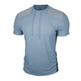 thumbnail image 3 of FRSASU Mens Spring Summer Solid Color Ribbed T-Shirt Knitted Short Sleeve Tee, Vtage Drawstring Henley Collar T-shirts Blue, 3 of 7