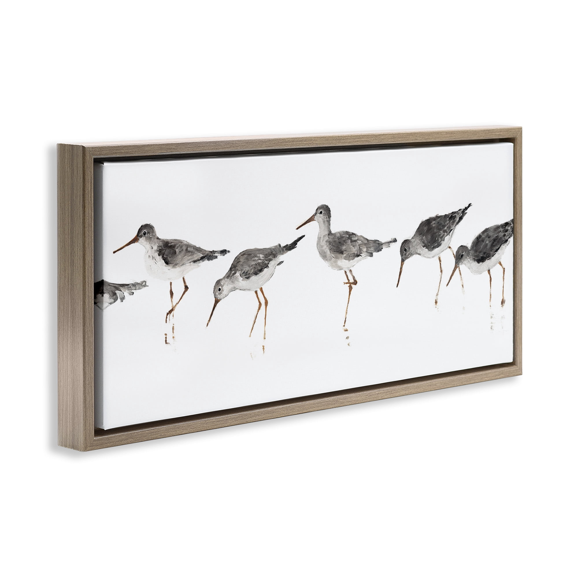Stupell Industries Minimal Beach Bird Sandpipers Animals & Insects Painting Brown Floater Framed Canvas Art Print Wall Art, 31 x 14