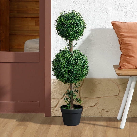 Resenkos Set of 2 Artificial Ball Boxwood Topiary Trees - Fake Plants in Pot for Indoor/Outdoor Living Room, Green