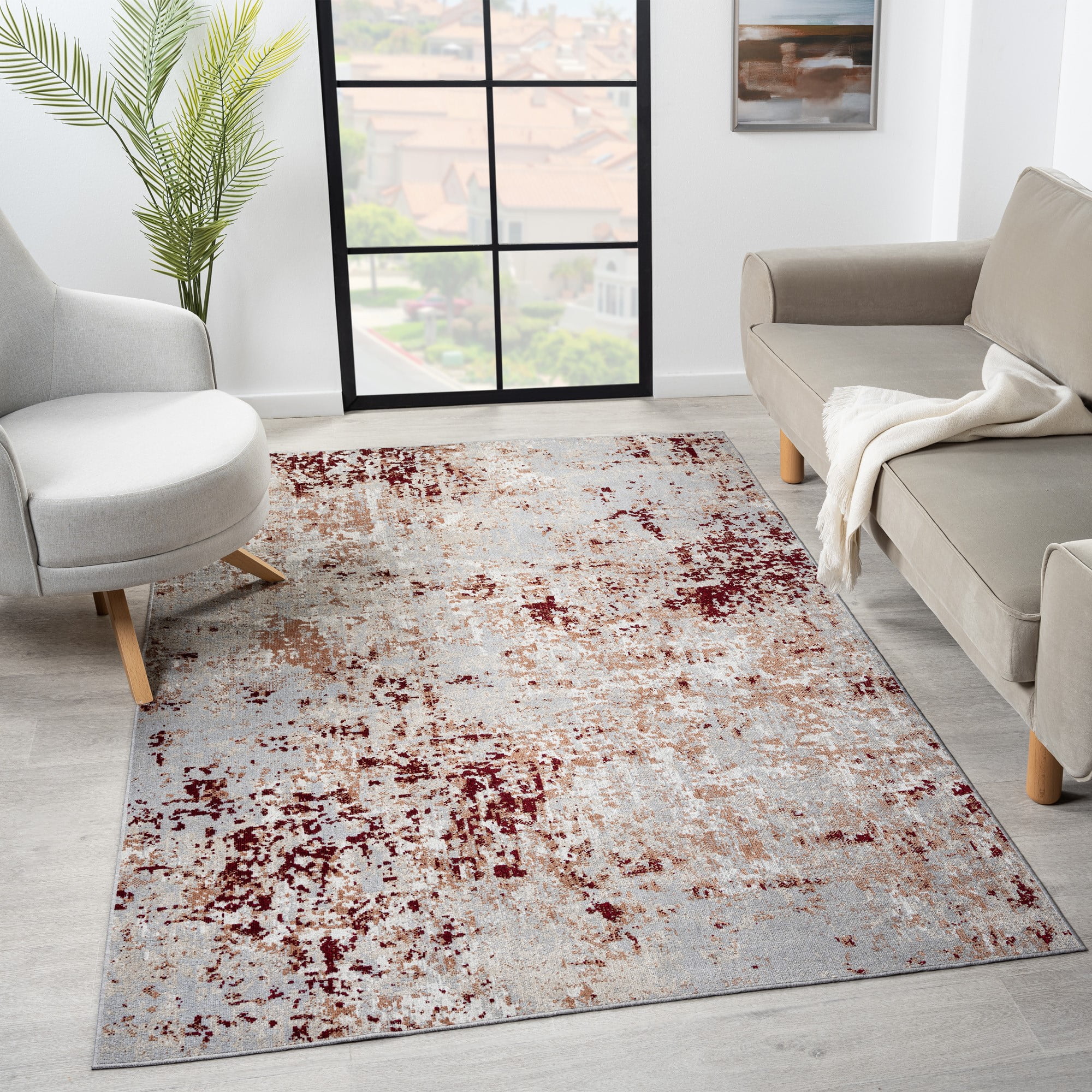 Ox Bay Evan 5' x 7' Red/Gray Abstract Machine Washable Indoor Area Rug
