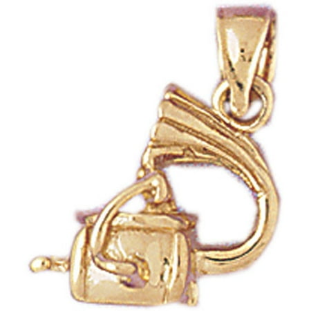 Player Charm 14kt Gold Jewelry - 14K Yellow Gold 3D Record Player Pendant - 16 mm