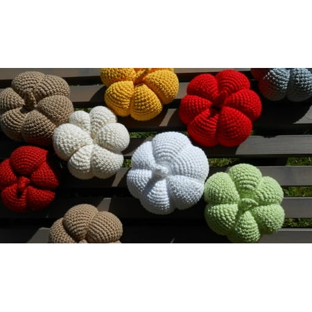 - Framed Art For Your Wall Pumpkin Colorful Hand Labor Crochet Wool Deco 10x13 Frame