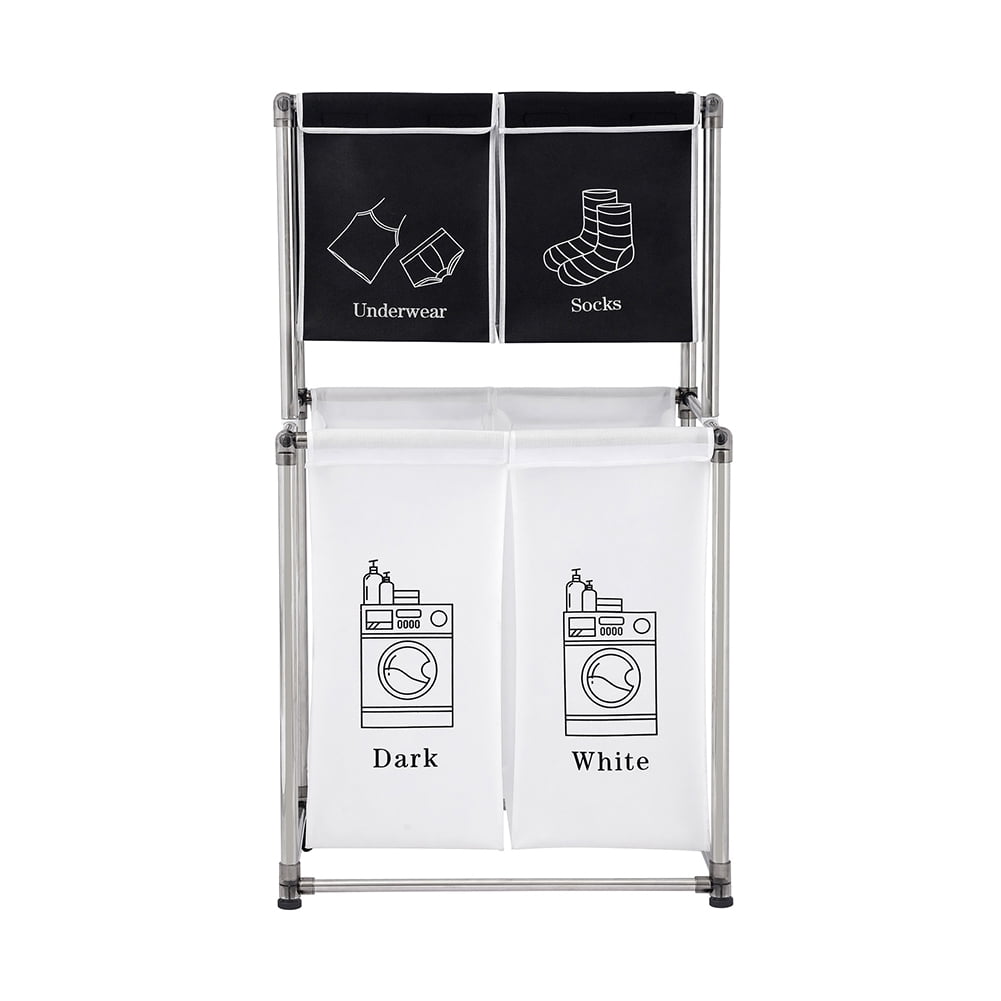 Kadyn Laundry Hamper 2 Tier Laundry Sorter, Modern Laundry Cart with 4 Removable Bags, Vertical Laundry Hamper for Organizing Clothes, Laundry, White+Black Kadyn Laundry Hamper 2 Tier Laundry Sorter, Modern Laundry Cart with 4 Removable Bags, Vertical Laundry Hamper for Organizing Clothes, Laundry, White+Black