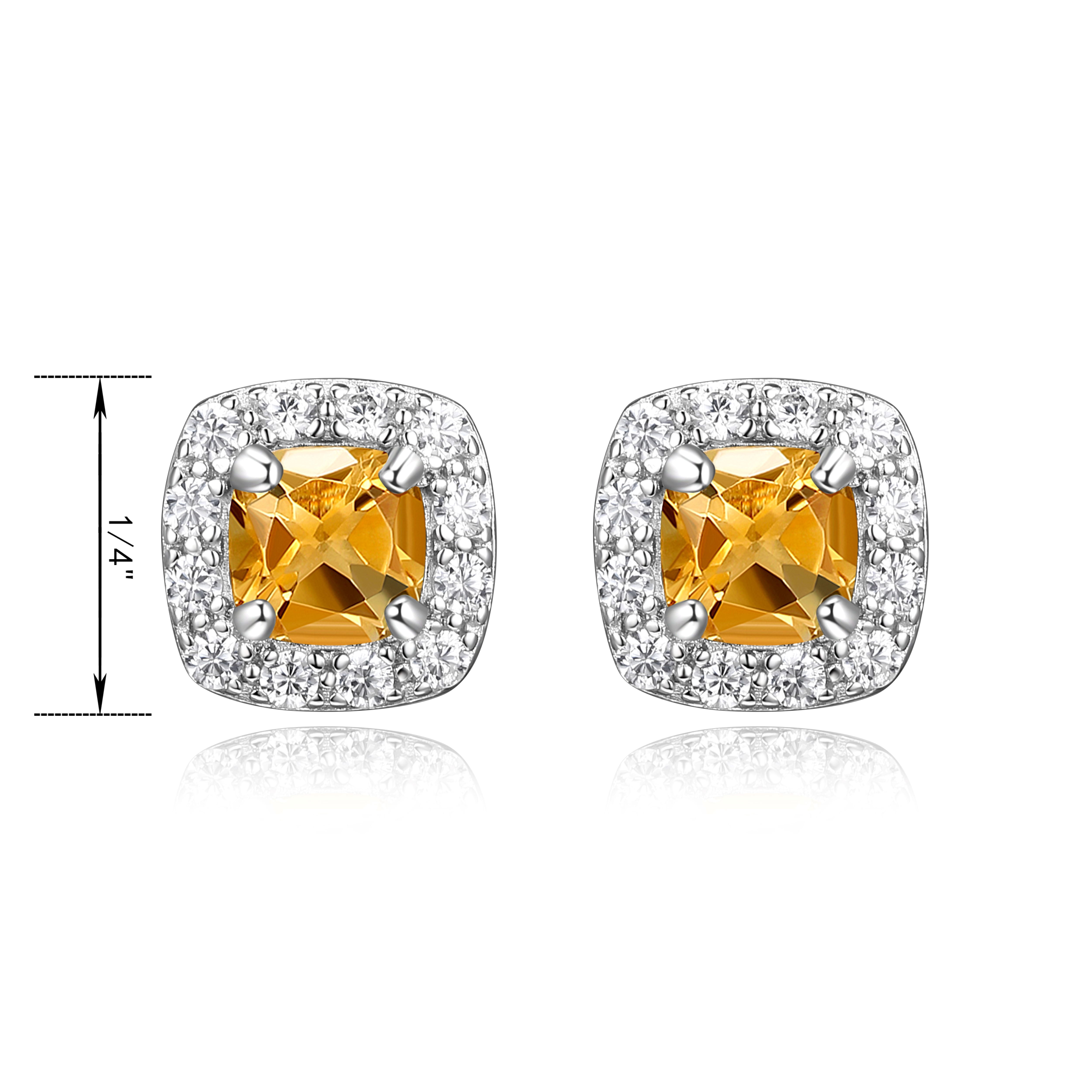 Forever Facets Women's Platinum over Sterling Silver Genuine Citrine and CZ Stud Earrings