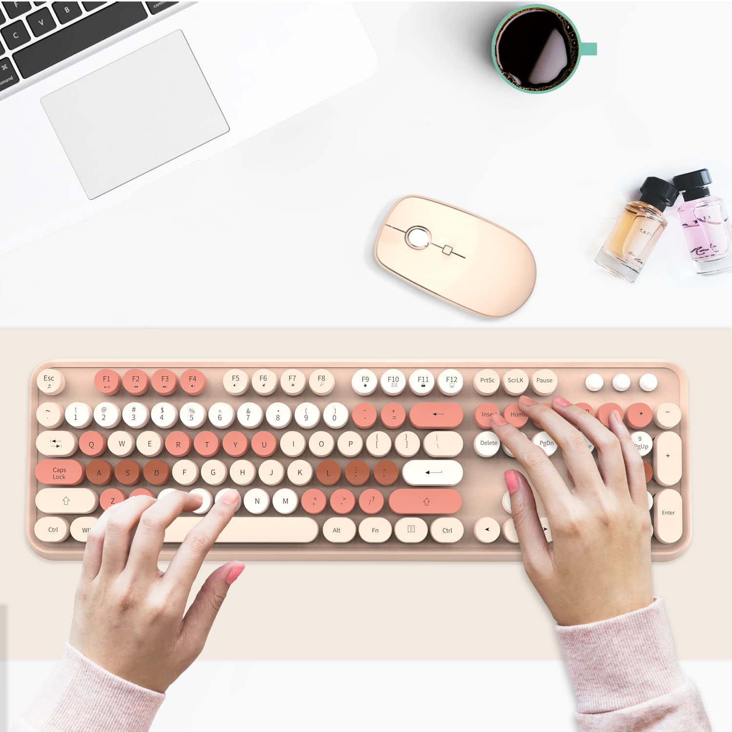 Wireless Keyboard Mouse Combo, 2.4GHz Wireless Typewriter Keyboard with 104  Colorful Round Keys, Letton Wireless Retro Full Size Keyboard and Cute  Mouse with DPI for PC Laptop Mac Desktop
