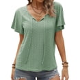 thumbnail image 1 of Camiseta informal holgada de Color puro con cuello en V y manga con volantes para mujer, 1 of 8