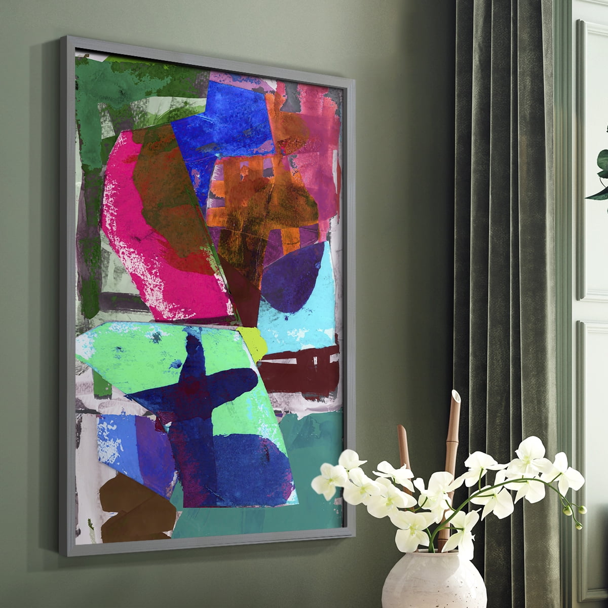 Brights Strokes III Framed Print in Gray Solid Wood Framed Print No Nail Hanging