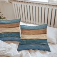 thumbnail image 6 of Throw Pillow Covers 16x16 Inch Set of 2, Farmhouse Navy Blue Brown Waterproof Outdoor Pillow Covers, Vintage Wooden Striped Decorative Cushion Pillowcases for Couch, Sofa, Bed, Garden, Patio, 6 of 9