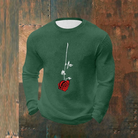 Yaoyar Mens Valentine Athletic Blouse Pullover Heart Printed Round Neck Long Sleeve Tops Soft Cozy Casual Fashion Shirt Workout Tops