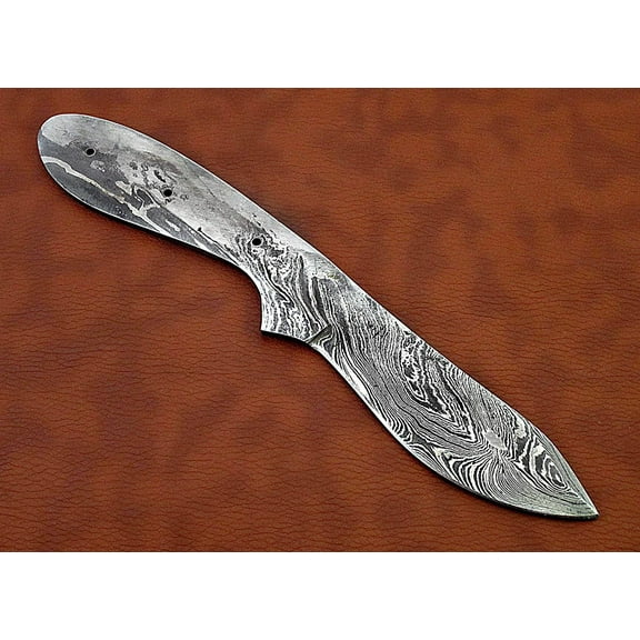 Spear Point Blank Blade Skinning Knife Blank Blade, 8.5 inches Long Hand Forged Damascus Steel with 3 Pin Hole, Oval Scale Spear Point Blade 4 inches Cutting Edge with 4" Scale Space