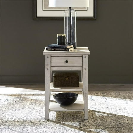 Lake House Chair Side Table Weathered White