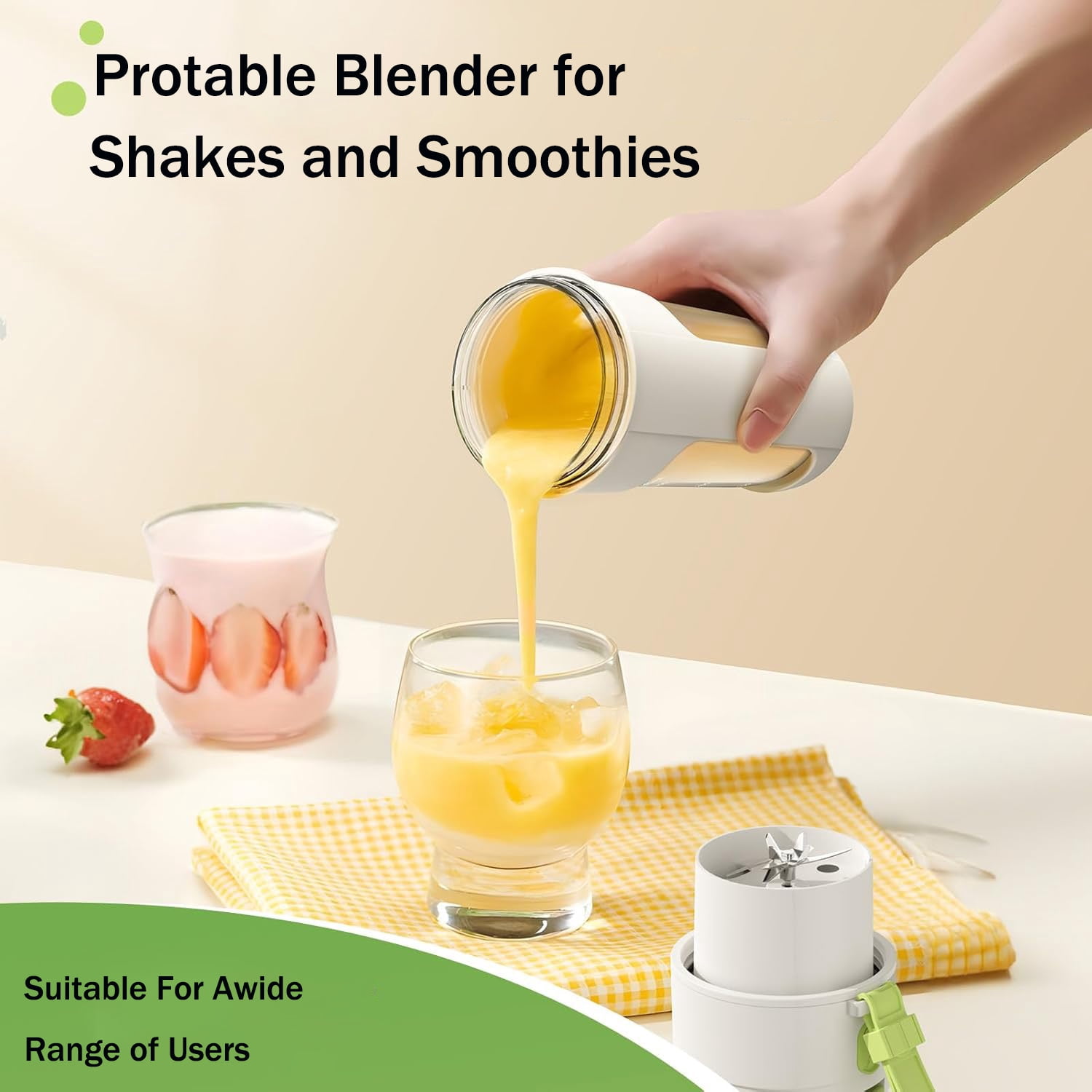 Portable Blender, 340 ml Personal Juicer Cup,USB Rechargeable,Household Fruit Mixer for Shakes and Smoothies,Easy to Clean,BPA Free for Travel, Home and Office