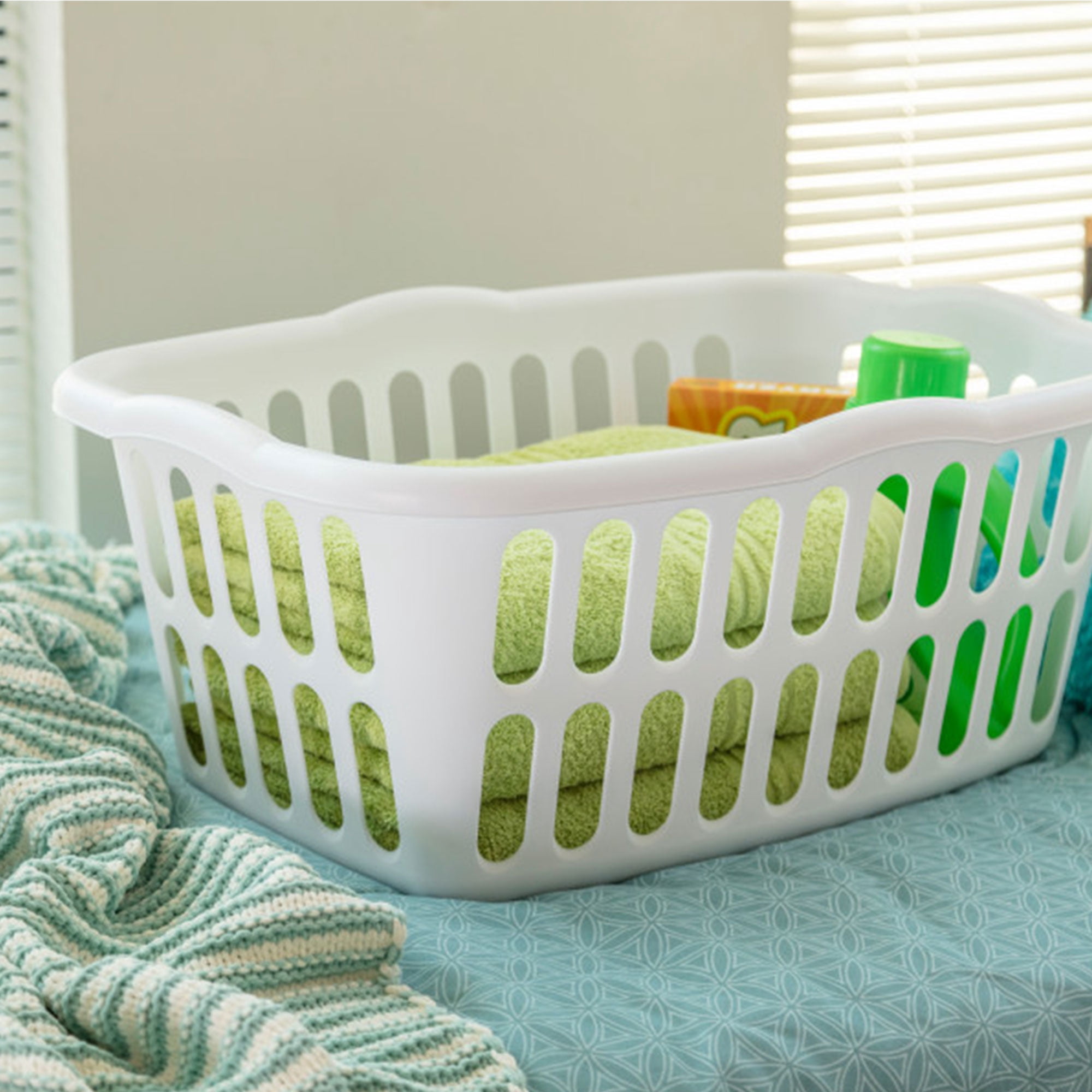 Sterilite 1.5 Bushel Large Rectangular Plastic Laundry Basket Bins, 12 Pack