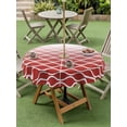 thumbnail image 4 of Outdoor Tablecloth with Umbrella Hole for Patio/Picnic/Party/Camping, Red Striped Waterproof Table Cloth Round Cover Washable, Modern Abstract Ombre Geometric Morocco (Dia 54"), 4 of 8