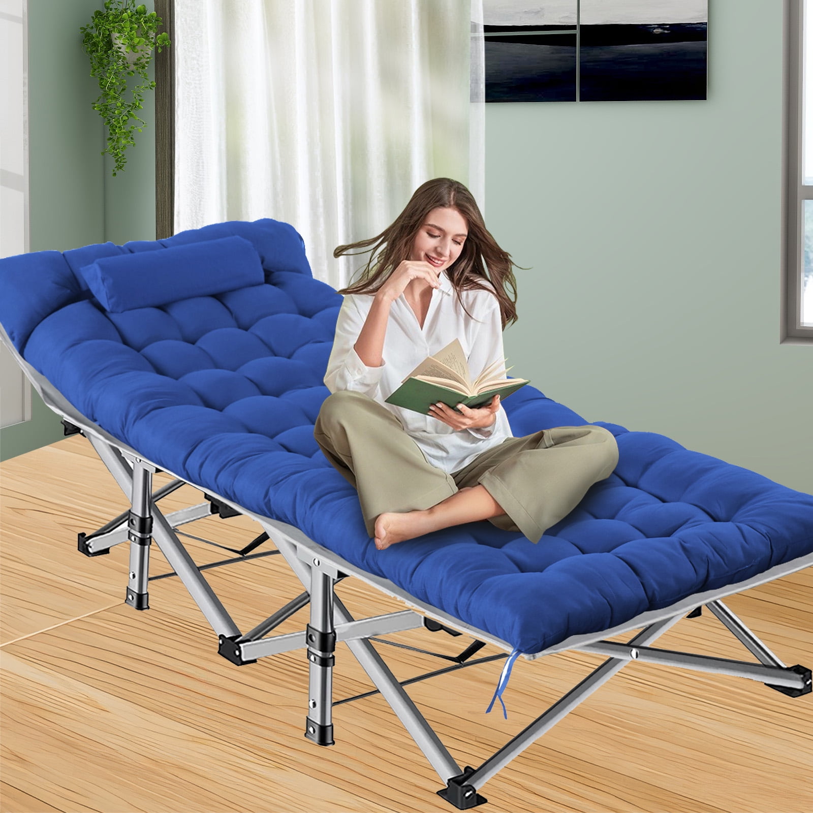 Folding Bed Cot with Pillow, 2 Sided Mattress Heavy Duty