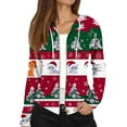 thumbnail image 4 of Women's Fashion Christmas Print Casual Zip-Up Long-Sleeve Hooded Jacket, for Outdoor Activities and Daily Use,Deep Red,S, 4 of 6