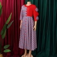 thumbnail image 4 of AURA Plus Size Printed Patchwork A Line Midi Dress Round Neck 3 4 Sleeve High Waist Elegant Work Dress, 4 of 10