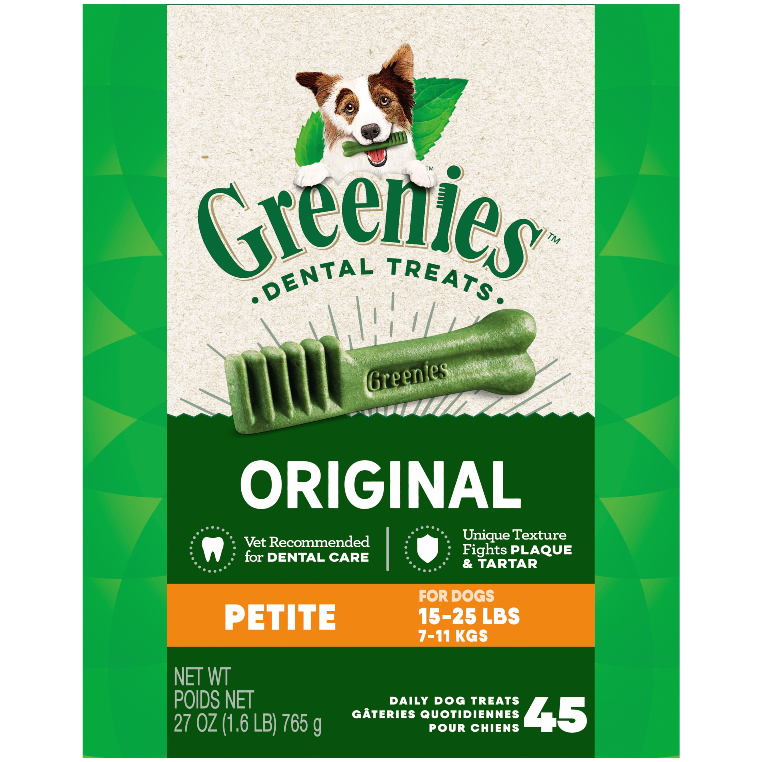 GREENIES Original Flavor Petite Dental Chew Treats for Dogs, 27 oz. Box (45 Treats)