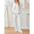 thumbnail image 2 of KelaJuan Women 2pcs Pajamas Set Solid Color V-neck Loose Long Sleeve Pullover Shirt and Casual Elastic Pants Sleepwear, 2 of 6