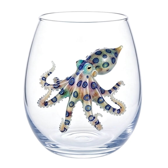 Thick Base Ocean Stemless Wine Glass, Sea Life Tumbler with Stable Bottom, Beach Themed Barware for Casual Gathering
