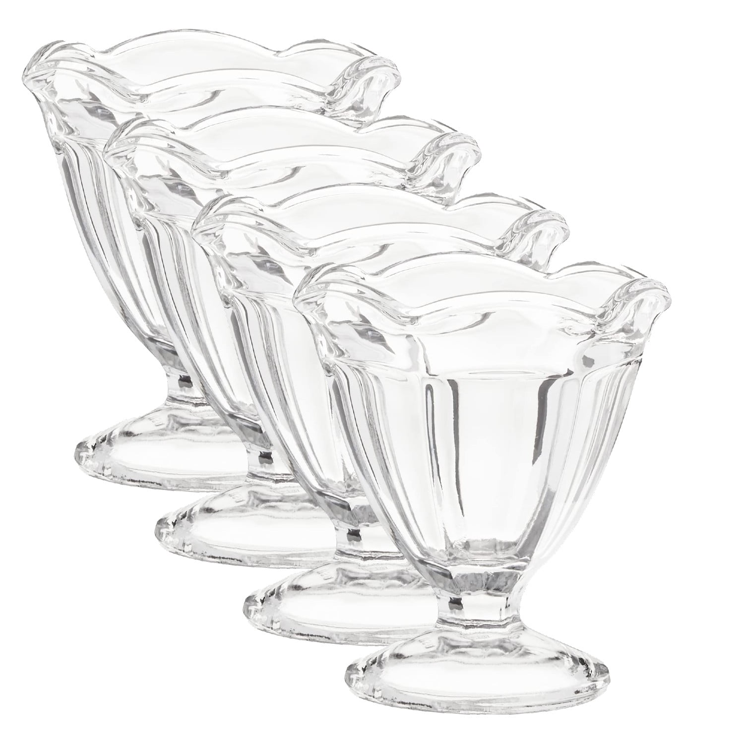 Footed Sherbet or Dessert Dishes, Clear Glass, Set of Four 4.5 Ounce