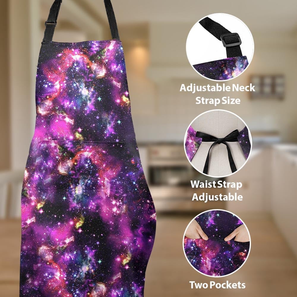 Adjustable Bib Apron with 2 Pockets, Unisex Apron Machine Washable for Kitchen Cooking Restaurant BBQ Drawing