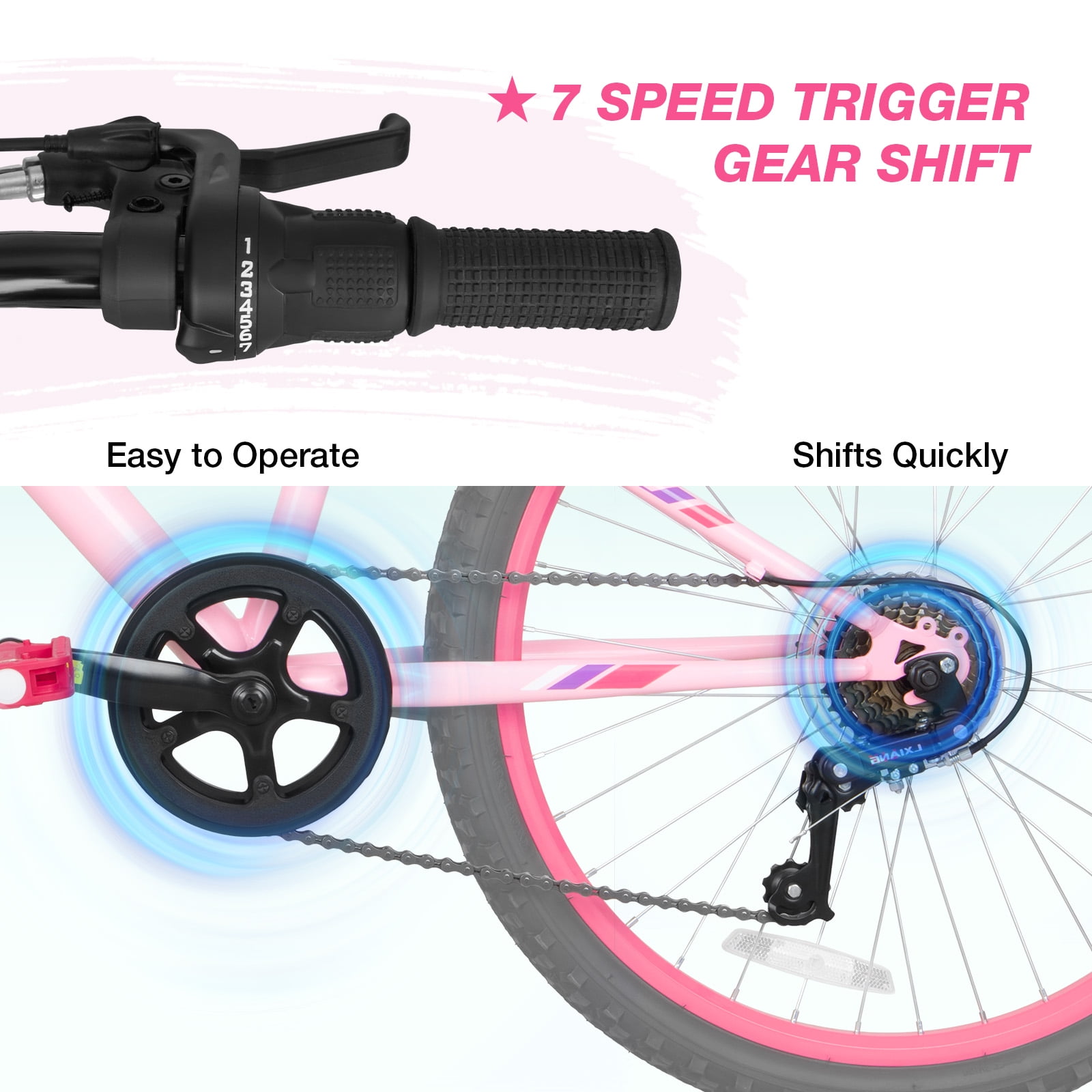 Hykolity Kids Mountain Bike, 24 inch 7 Speed Kid Bicycle, Girls Mountain Bike Age 8-14 Year Old with Front Suspension Fork, Adjustable Seat Height,High-Carbon Steel, Pink