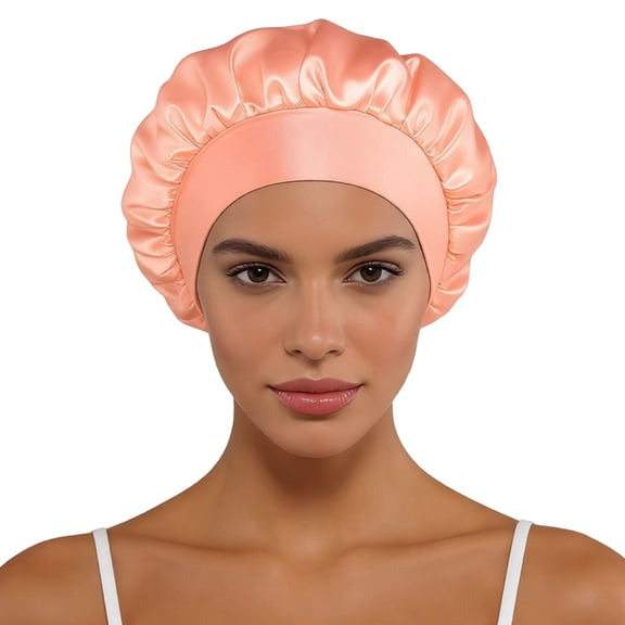 Women Sleep Hat Classic Solid Color Satin Wide Brim Hat For Fashionable Sleep Cap Travel Sun Orange One Size