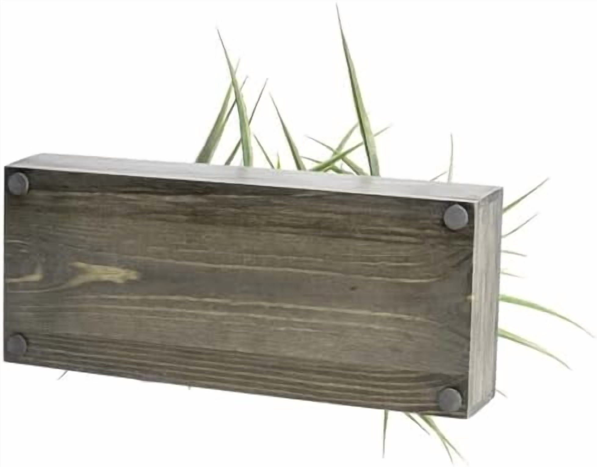 Large Artificial Green Grass Plants Potted in 14 Inch Vintage Weathered Gray Solid Wood Rectangular Planter Box, Decorative Tabletop Faux Greenery Centerpiece Décor