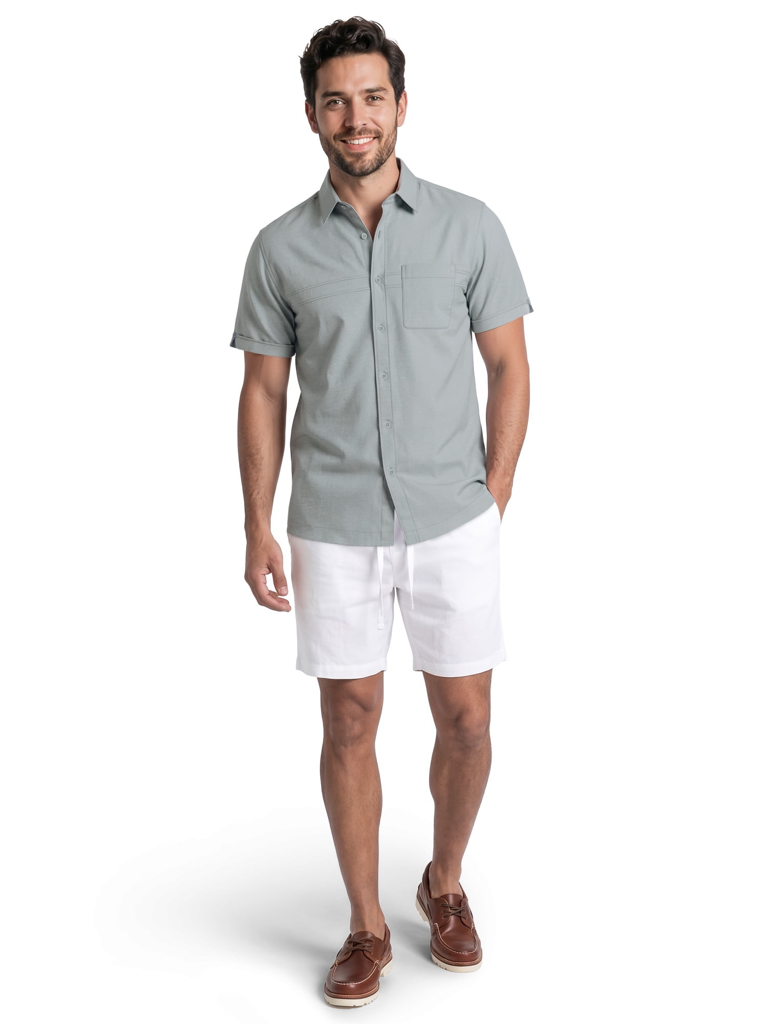 Cafe Luna Men's & Big Men's Chambray with One Pocket Short Sleeve Button Down Shirt, Sizes S-5XL