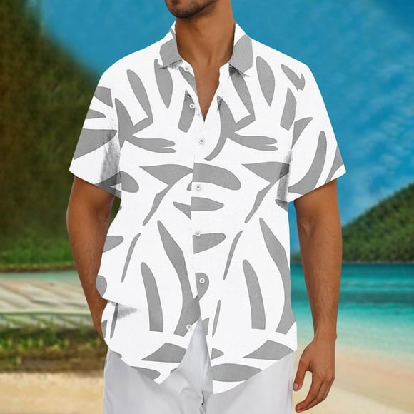 Blusa y camisa de manga corta con cuello vuelto Camisa casual para hombre Camisa de bolos vintage de manga corta Camisas de verano de playa cubana Camisa con botones Blusa para hombre Poliéster