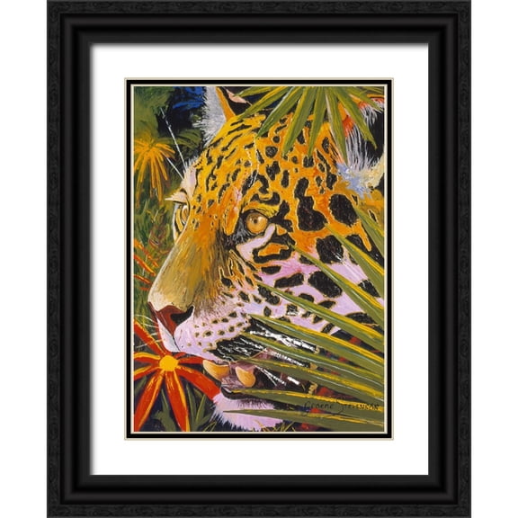 Stevenson, Graeme 11x14 Black Ornate Wood Framed with Double Matting Museum Art Print Titled - Jaguar Jungle