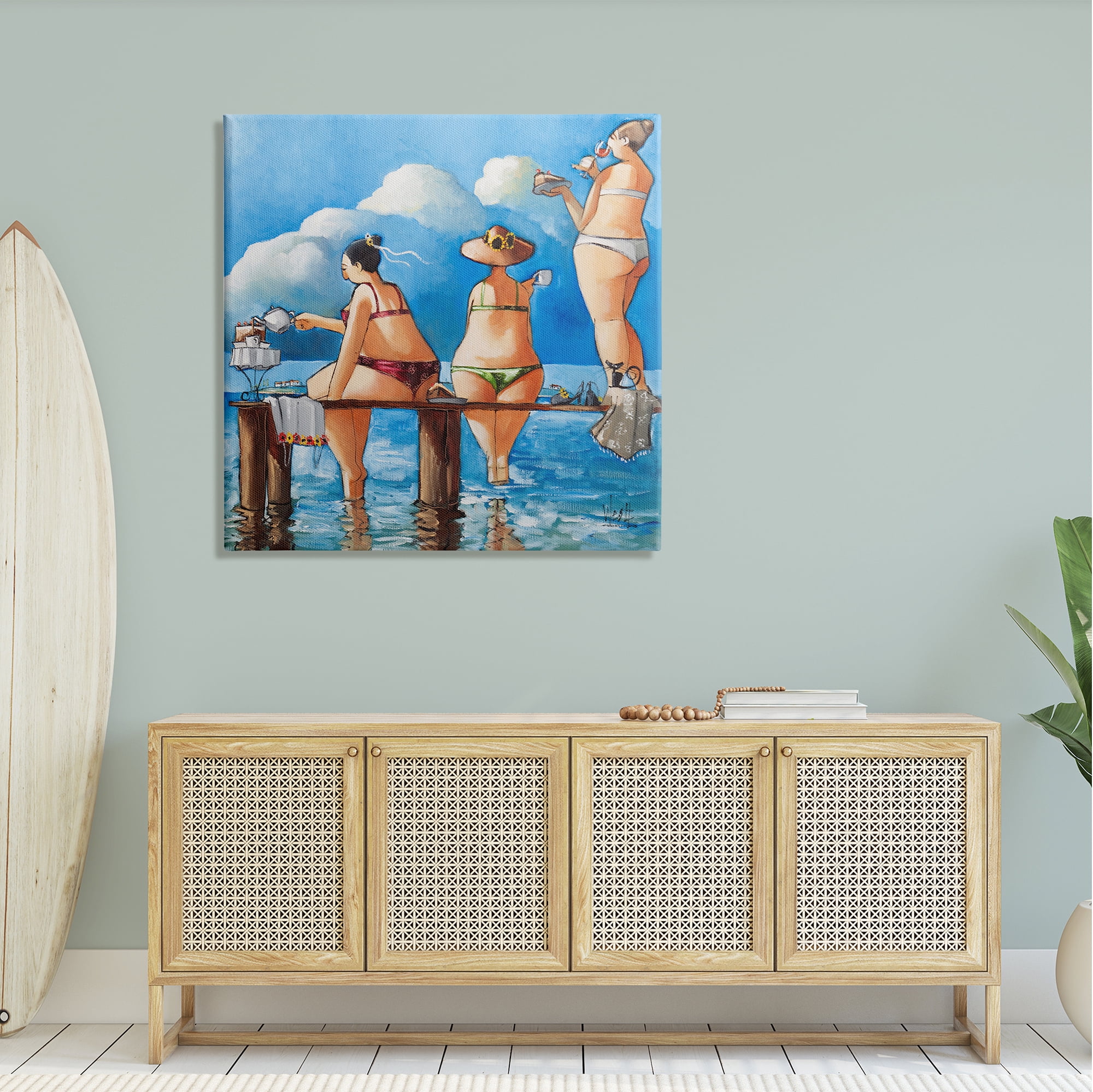 Stupell Whimsical Summer Beach Ladies Landscape Painting Gallery Wrapped Canvas Print Wall Art