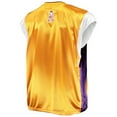 thumbnail image 3 of Men's Mitchell & Ness Gold/Purple Los Angeles Lakers Hardwood Classics Big & Tall On-Court Shooting V-Neck Shirt, 3 of 4
