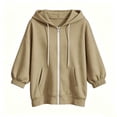 thumbnail image 5 of Women's Full Zip Up Hoodie 3/4 Sleeve Elastic Cuff Hooded Sweatshirts Pockets Jacket Coat for Women, 5 of 6