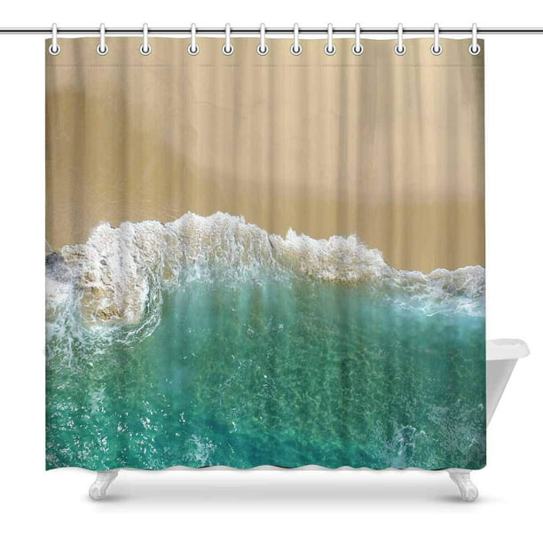 ARTJIA Sand Beach Sea Ocean Shower Curtain, Aerial Blue
