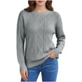 thumbnail image 4 of Cable Knit Sweaters for Women Trendy Fall Winter Loose Fit Crewneck Pullover Solid Color Casual Long Sleeve Tops (XL, Gray), 4 of 7