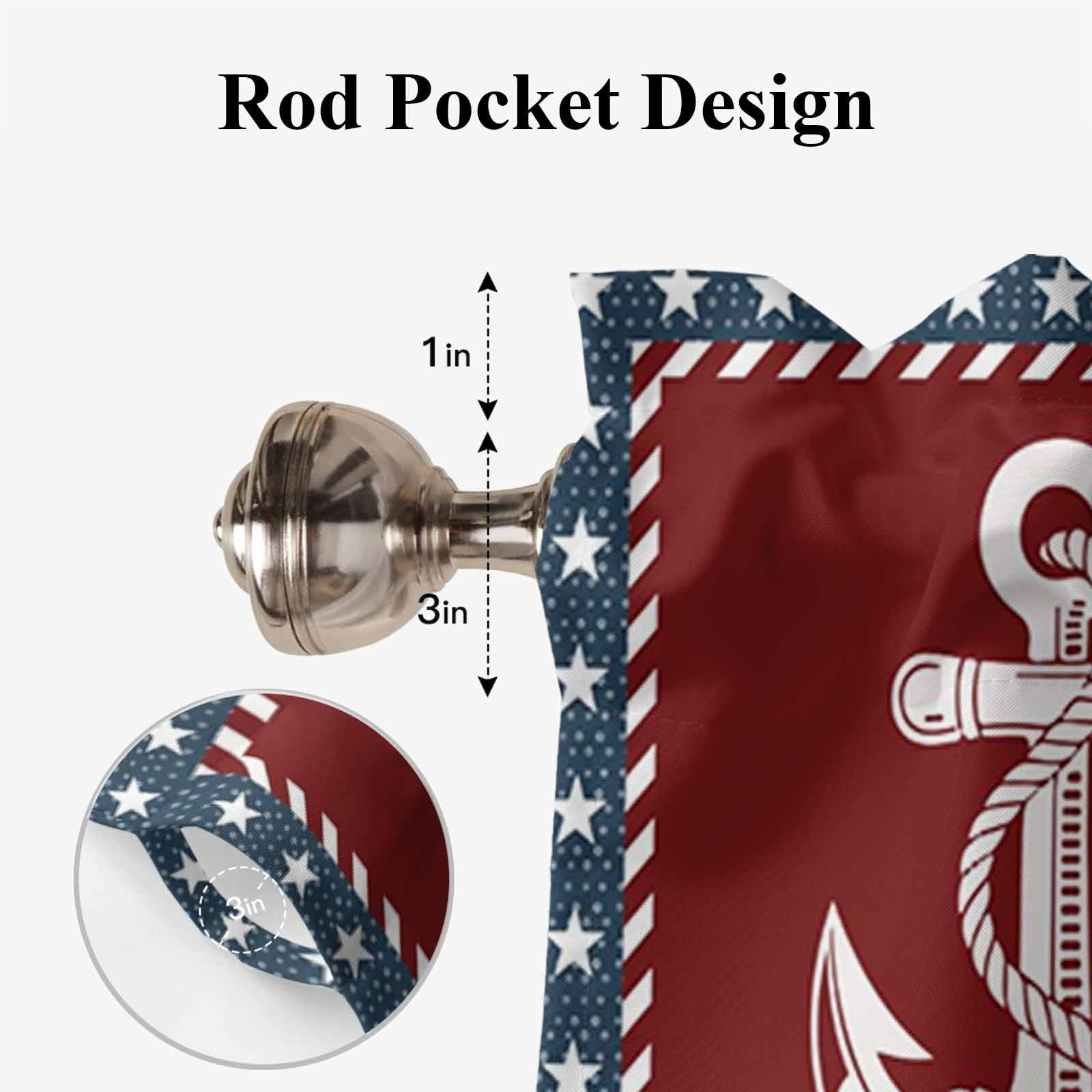 Independence Day Tie Up Valances Curtain, Adjustable Kitchen America Flag Star Ocean Lighthouse Anchor Rudder Valances for Windows Decor, Rod Pocket Short Curtains Set for Bedroom/Bathroom, 54"x18"