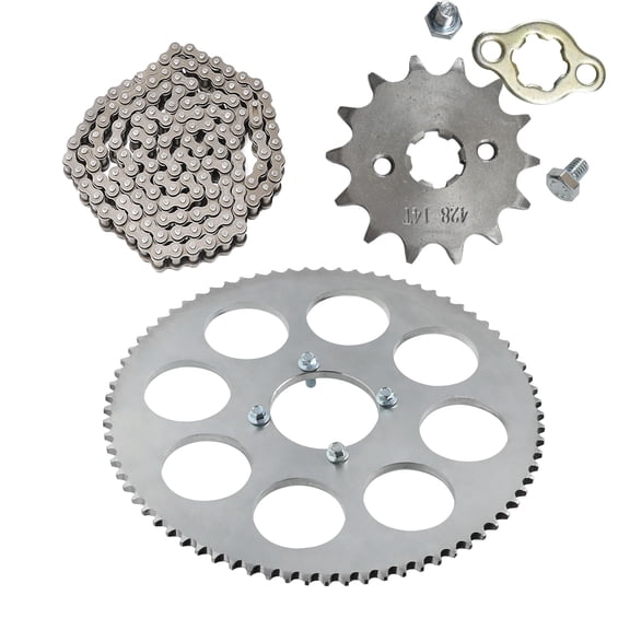 428 Chain with 76T Rear Sprocket 76mm for SSR Apollo Taotao Coolster 70cc 90cc 110cc 125cc 140cc 150cc 160cc 200cc 250cc Pit Dirt Bike Trail ATV Mini Bike Scooter Motorcycle (16T Front Sprocket 17mm)