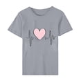 thumbnail image 4 of Jalioing Women's Valentine's Day Tops Short Sleeve Pullover Top Crewneck Solid Color Hearts Print Basic Shirt (Large, Gray), 4 of 5