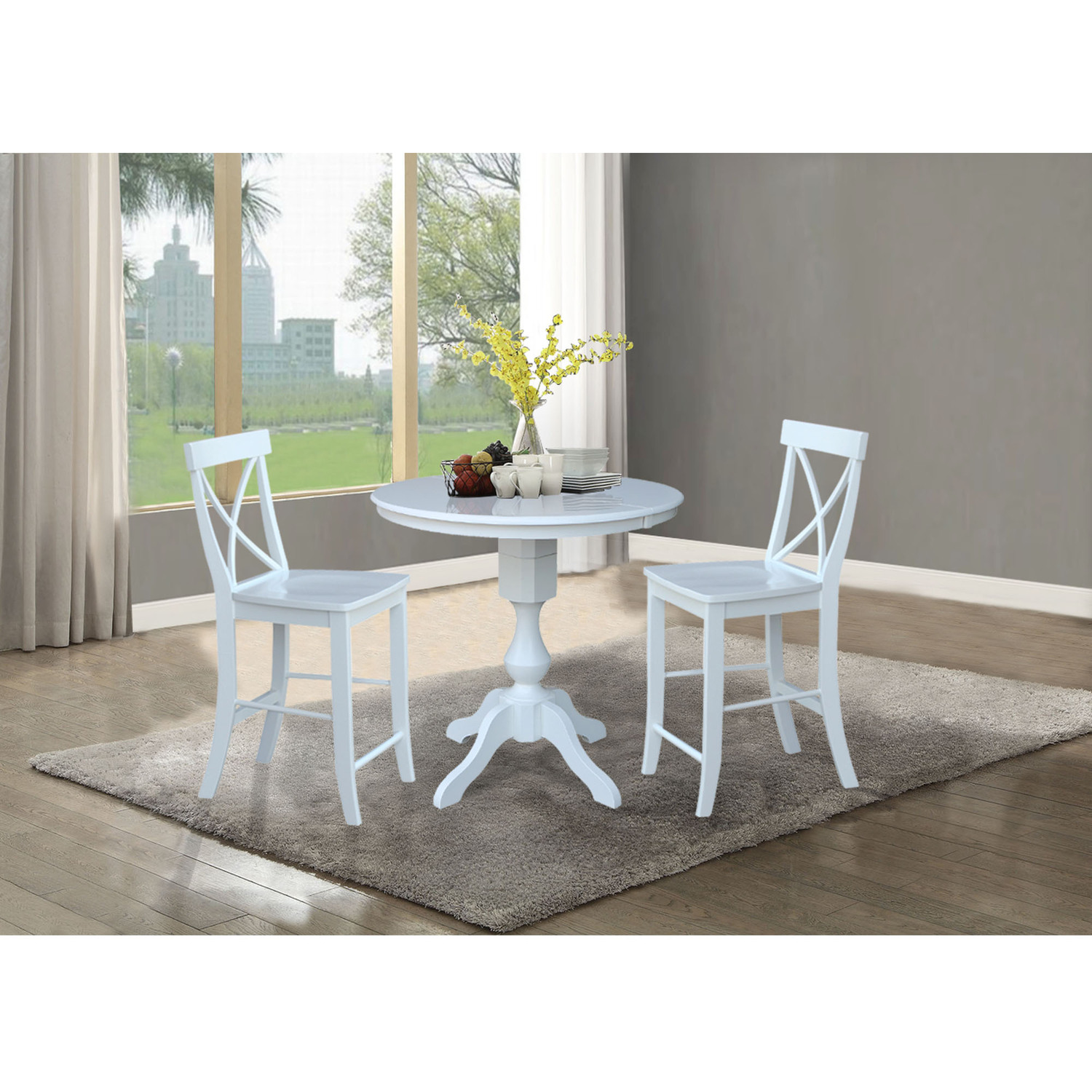 36" Round Counter Height Table with 12" Leaf and 2 X-back Stools – White - 3 Piece Set - image 3 of 3