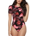thumbnail image 1 of Gaeub Maillot de Bain une Pièce à Manches Courtes Imprimé Coccinelles et Cœurs Rouges pour Femmes Aguichant Taille Haute pour Natation, Plage, Sport-Grand, 1 of 7