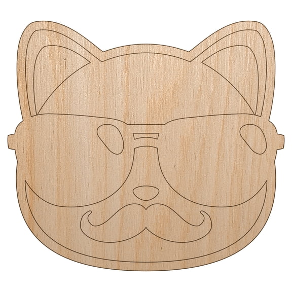 Cool Cat with Sunglasses and Mustache Wood Shape Unfinished Piece Cutout Craft DIY Projects - 4.70 Inch Size - 1/8 Inch Thick