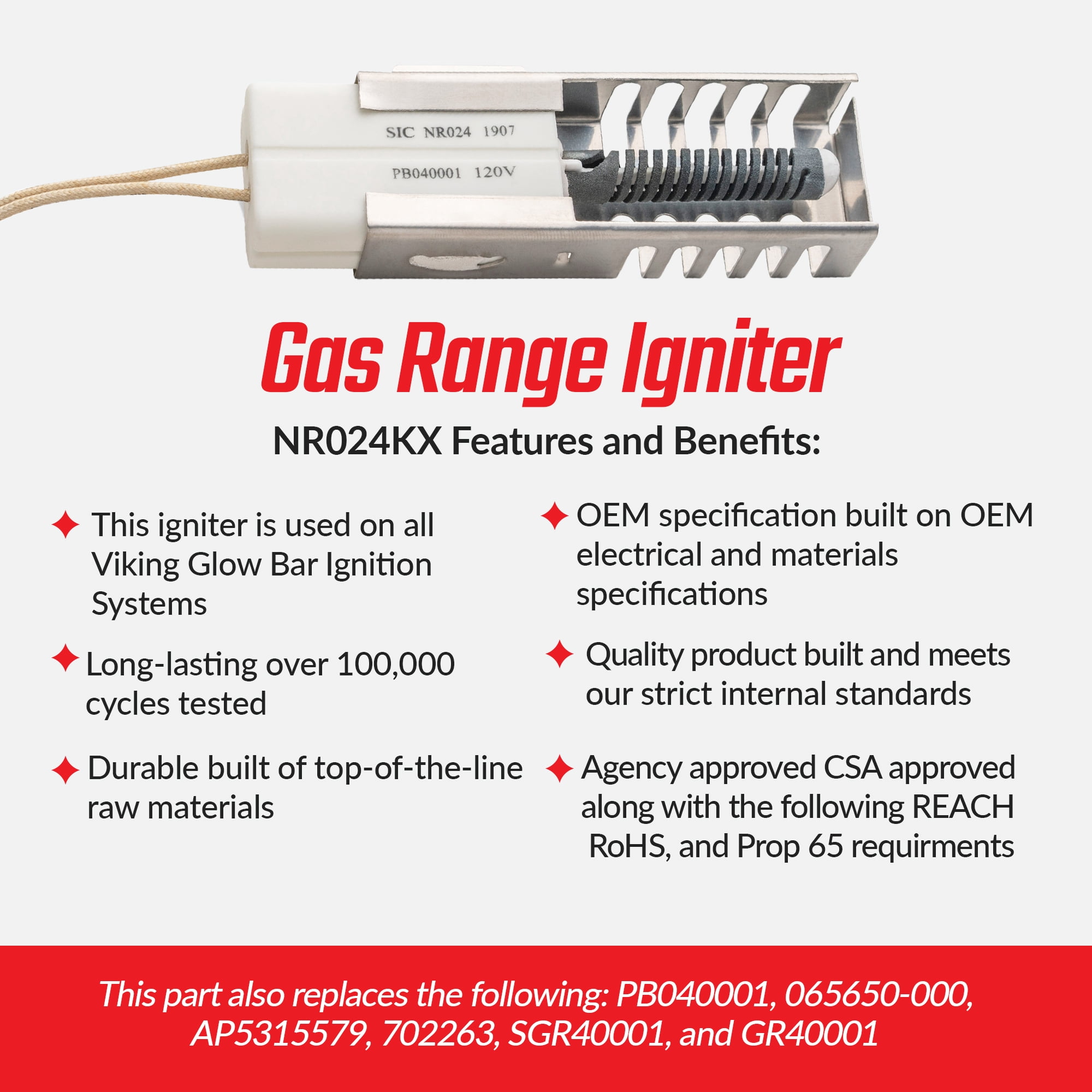 Surface Igniter NR024KX, PB040001 Viking Gas Range and Oven Igniter Replacement