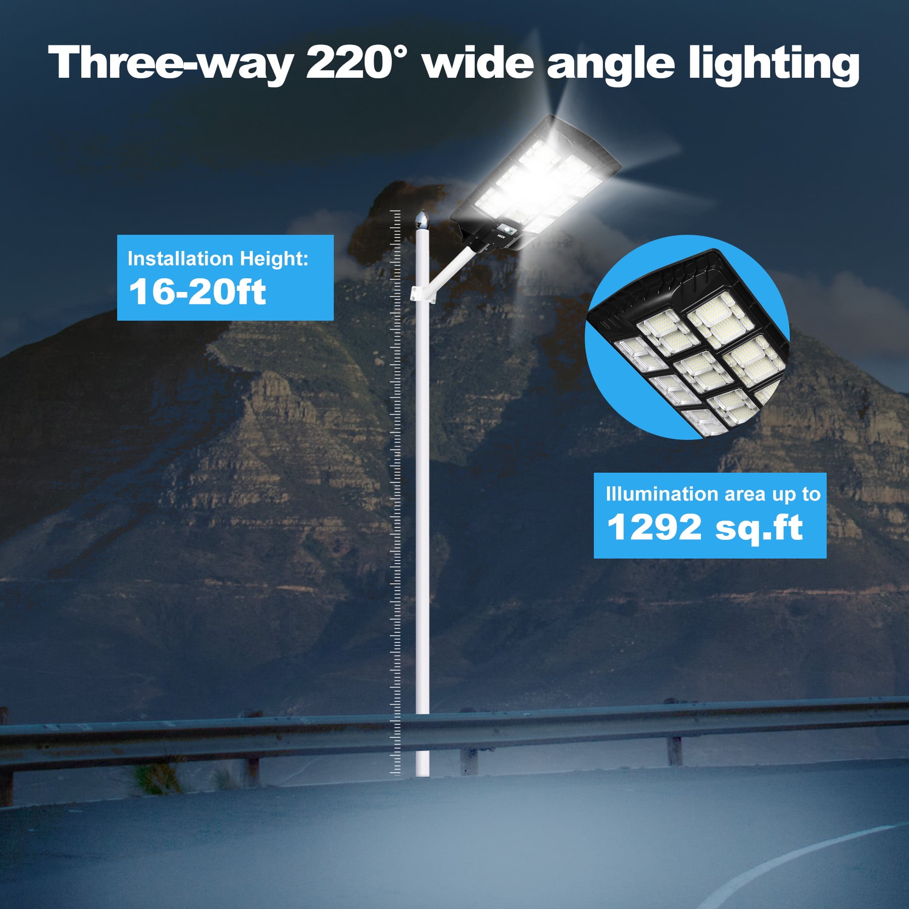 MUCH Solar Street Light, 7800W 3 Modes 8000000LM Dusk to Dawn Solar Lights Outdoor with Motion Sensor Remote Control Waterproof for Yard Parking Lot, Garage, Street, Road