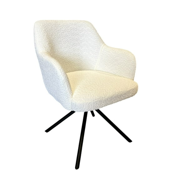 Fleece Lounge Accent Chair with Armrests – Non-Rotating Upholstered Chair with Metal Legs for Living Room, Bedroom, Kitchen (White)